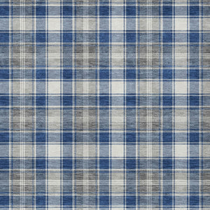 HomeRoots 5' X 8' Navy Blue, Ivory & Gray Plaid Washable Area Rug – Durable, Stain-Resistant for Indoor/Outdoor Use 621443