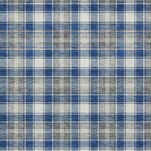 HomeRoots 5' X 8' Navy Blue, Ivory & Gray Plaid Washable Area Rug – Durable, Stain-Resistant for Indoor/Outdoor Use 621443