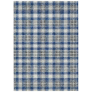 HomeRoots 5' X 8' Navy Blue, Ivory & Gray Plaid Washable Area Rug – Durable, Stain-Resistant for Indoor/Outdoor Use 621443
