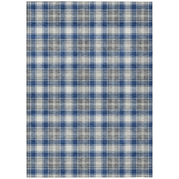 HomeRoots 5' X 8' Navy Blue, Ivory & Gray Plaid Washable Area Rug – Durable, Stain-Resistant for Indoor/Outdoor Use 621443