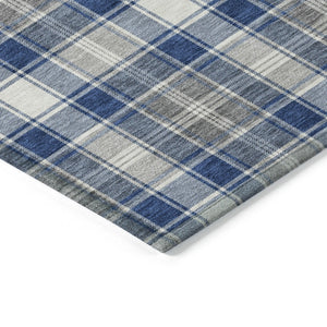 HomeRoots 5' X 8' Navy Blue, Ivory & Gray Plaid Washable Area Rug – Durable, Stain-Resistant for Indoor/Outdoor Use 621443