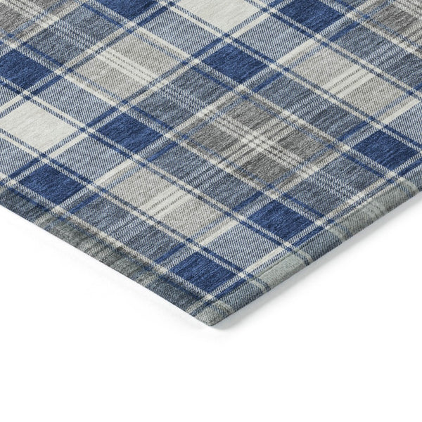 HomeRoots 5' X 8' Navy Blue, Ivory & Gray Plaid Washable Area Rug – Durable, Stain-Resistant for Indoor/Outdoor Use 621443
