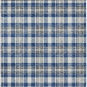 HomeRoots 8' x 10' Stylish Navy Blue, Ivory & Gray Plaid Area Rug - Washable, Durable for Indoor/Outdoor Use! 621445