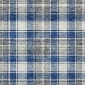 HomeRoots 8' x 10' Stylish Navy Blue, Ivory & Gray Plaid Area Rug - Washable, Durable for Indoor/Outdoor Use! 621445