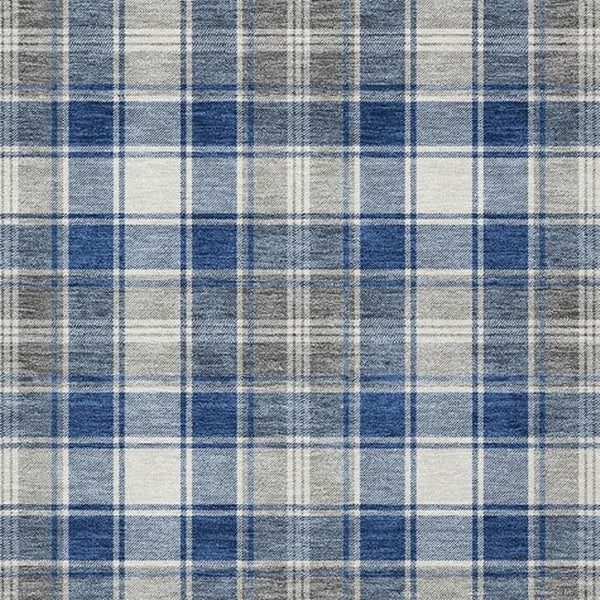 HomeRoots 8' x 10' Stylish Navy Blue, Ivory & Gray Plaid Area Rug - Washable, Durable for Indoor/Outdoor Use! 621445