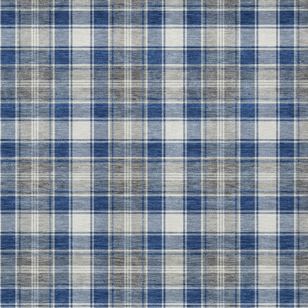 HomeRoots 9' X 12' Navy Blue Plaid Area Rug - Washable, Durable, Perfect for Indoor/Outdoor Use, Stylish Design 621446