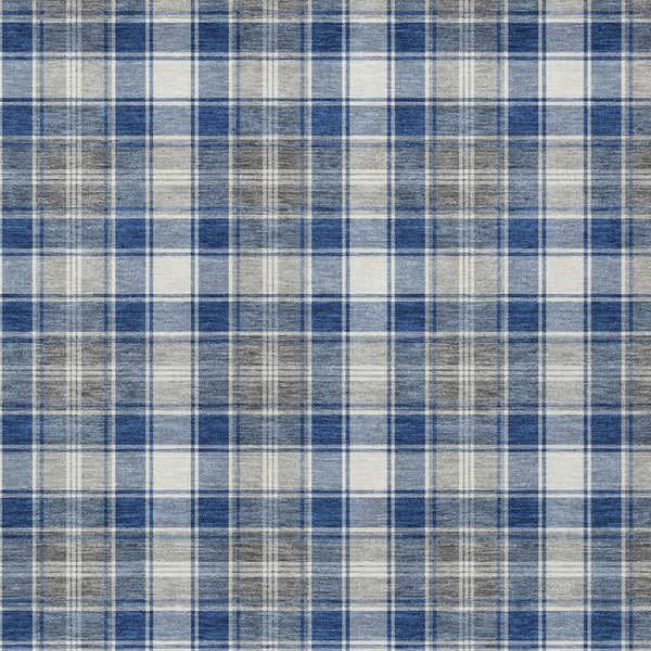 HomeRoots 9' X 12' Navy Blue Plaid Area Rug - Washable, Durable, Perfect for Indoor/Outdoor Use, Stylish Design 621446