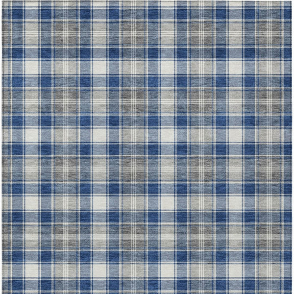 HomeRoots 9' X 12' Navy Blue Plaid Area Rug - Washable, Durable, Perfect for Indoor/Outdoor Use, Stylish Design 621446