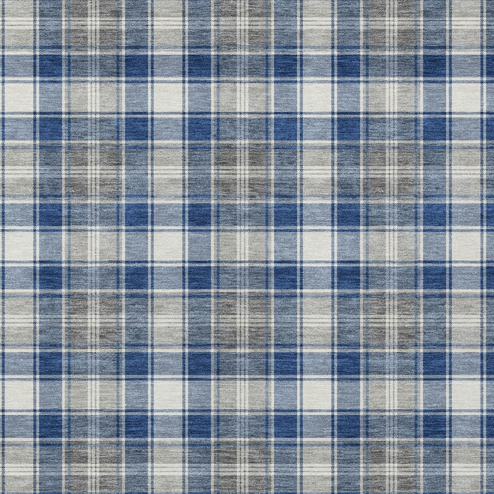 HomeRoots 10' Navy Blue, Ivory & Gray Plaid Area Rug - Washable & Durable for Indoor/Outdoor Spaces, 10x14' 621447