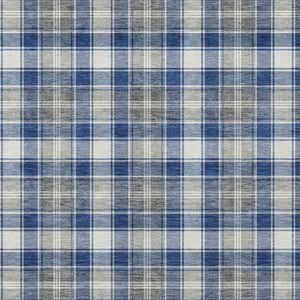 HomeRoots 10' Navy Blue, Ivory & Gray Plaid Area Rug - Washable & Durable for Indoor/Outdoor Spaces, 10x14' 621447