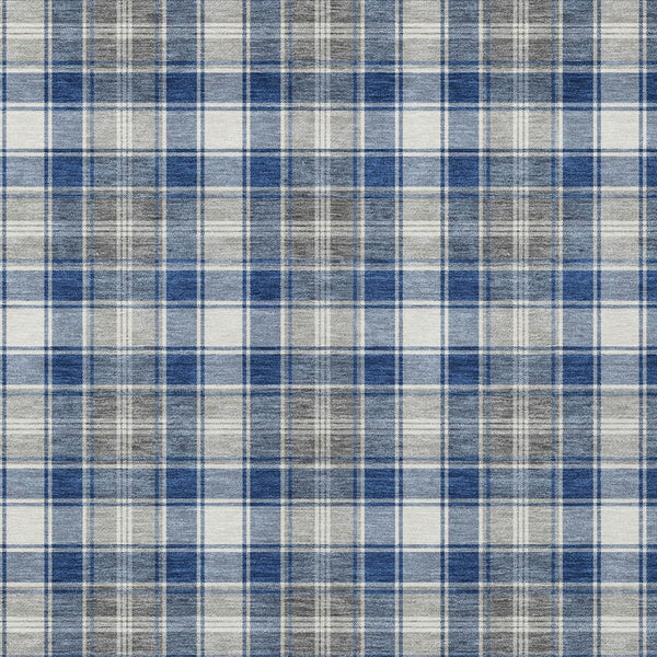 HomeRoots 10' Navy Blue, Ivory & Gray Plaid Area Rug - Washable & Durable for Indoor/Outdoor Spaces, 10x14' 621447