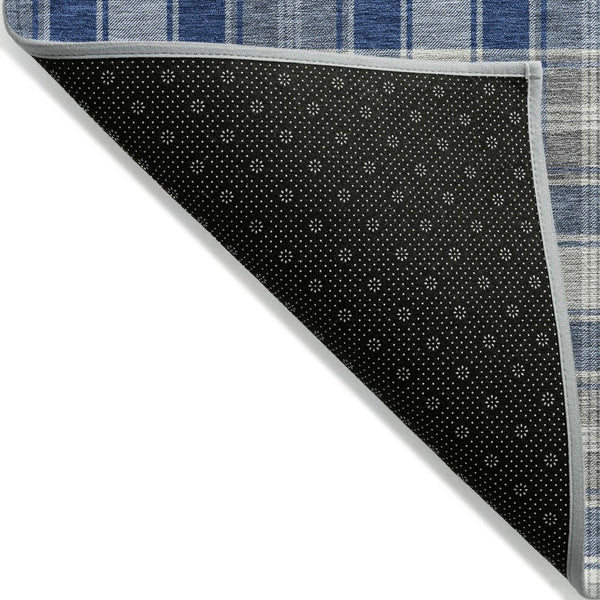 HomeRoots 10' Navy Blue, Ivory & Gray Plaid Area Rug - Washable & Durable for Indoor/Outdoor Spaces, 10x14' 621447