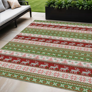 HomeRoots 5' X 8' Indoor Outdoor Area Rug with Deer Motif - Durable, Washable, and Stylish for Any Space 621449