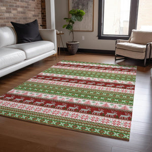 HomeRoots 8' X 10' Washable Indoor Outdoor Area Rug with Deer Motif - Durable, Stylish, and Easy Care Solution! 621451