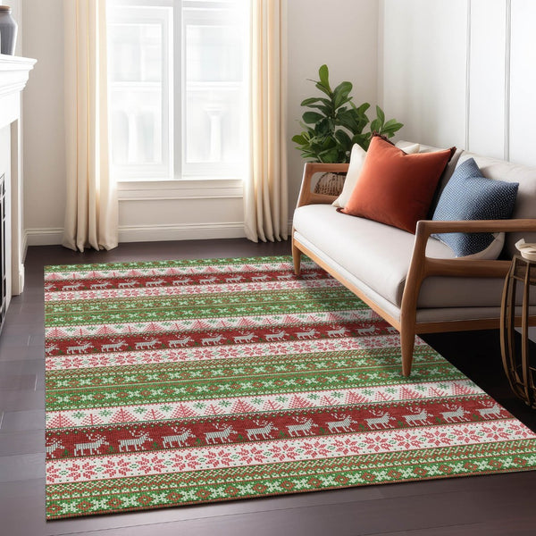 HomeRoots 8' X 10' Washable Indoor Outdoor Area Rug with Deer Motif - Durable, Stylish, and Easy Care Solution! 621451