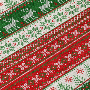 HomeRoots 8' Festive Red Green & Ivory Round Deer Area Rug - Durable, Washable for Indoor/Outdoor Use! 621462