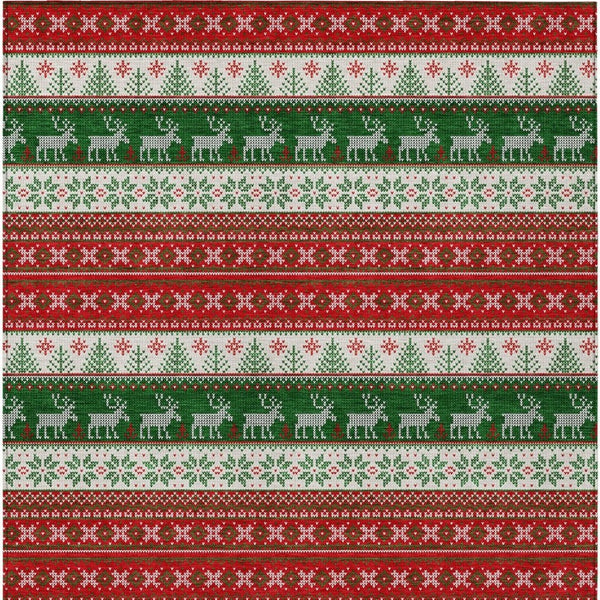 HomeRoots 9' Indoor Outdoor Area Rug - Red Green Ivory Deer Design, Washable, Durable & Versatile for Any Space 621464
