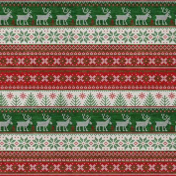 HomeRoots 9' Indoor Outdoor Area Rug - Red Green Ivory Deer Design, Washable, Durable & Versatile for Any Space 621464