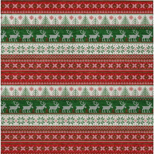 HomeRoots 9' Indoor Outdoor Area Rug - Red Green Ivory Deer Design, Washable, Durable & Versatile for Any Space 621464