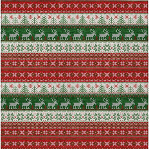 HomeRoots 10' Indoor Outdoor Washable Area Rug - Red Green Ivory Deer Pattern, Durable & Easy Care Design 621465