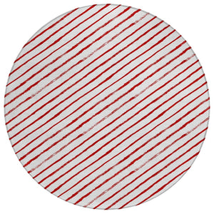 HomeRoots 8' Red And White Striped Round Rug – Stylish, Washable, Indoor-Outdoor Design for High-Traffic Areas 621498