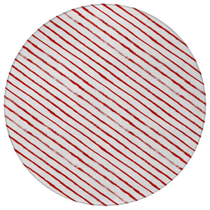 HomeRoots 8' Red And White Striped Round Rug – Stylish, Washable, Indoor-Outdoor Design for High-Traffic Areas 621498