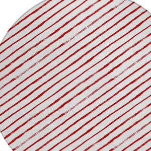 HomeRoots 8' Red And White Striped Round Rug – Stylish, Washable, Indoor-Outdoor Design for High-Traffic Areas 621498