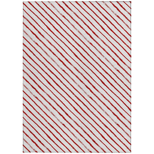 HomeRoots 10' Red and White Striped Washable Area Rug - Versatile Indoor/Outdoor Design for High-Traffic Spaces 621501