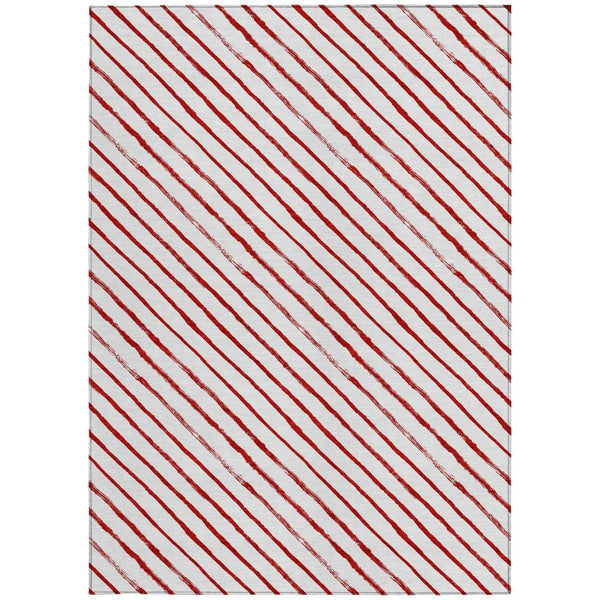 HomeRoots 10' Red and White Striped Washable Area Rug - Versatile Indoor/Outdoor Design for High-Traffic Spaces 621501