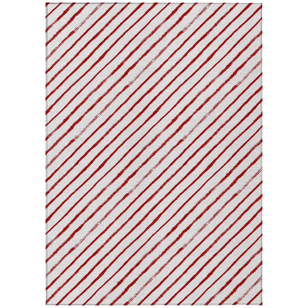 HomeRoots 10' Red and White Striped Washable Area Rug - Versatile Indoor/Outdoor Design for High-Traffic Spaces 621501