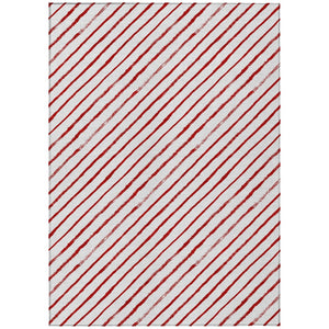 HomeRoots 10' Red and White Striped Washable Area Rug - Versatile Indoor/Outdoor Design for High-Traffic Spaces 621501