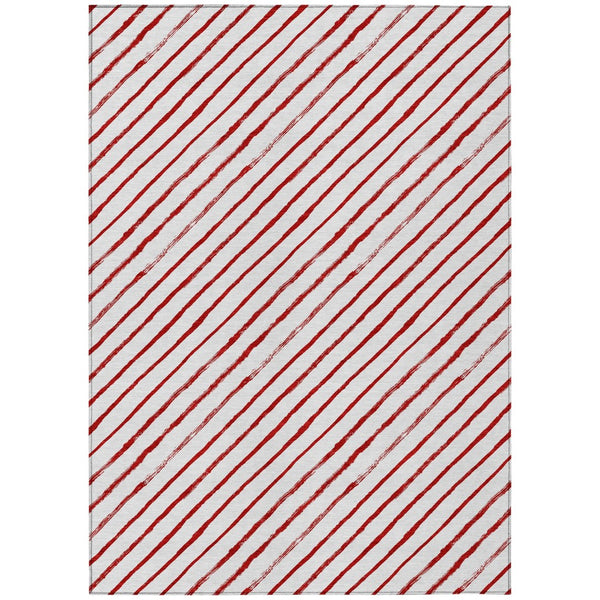 HomeRoots 10' Red and White Striped Washable Area Rug - Versatile Indoor/Outdoor Design for High-Traffic Spaces 621501