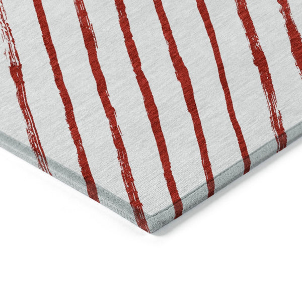 HomeRoots 10' Red and White Striped Washable Area Rug - Versatile Indoor/Outdoor Design for High-Traffic Spaces 621501