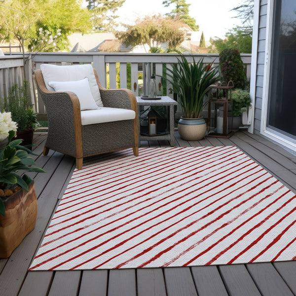 HomeRoots 10' Red and White Striped Washable Area Rug - Versatile Indoor/Outdoor Design for High-Traffic Spaces 621501