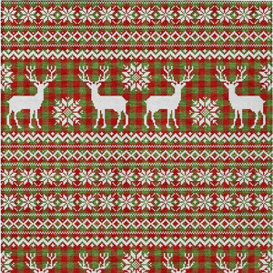 HomeRoots 5' Fern Green, Red & Ivory Deer Area Rug - Washable Indoor/Outdoor, Durable, Stylish & Versatile! 621515