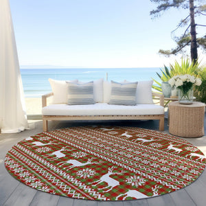 HomeRoots 8' Eye-Catching Fern Green Round Deer Area Rug - Durable, Washable, Perfect for Indoor & Outdoor Use 621516
