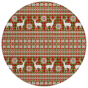 HomeRoots 8' Eye-Catching Fern Green Round Deer Area Rug - Durable, Washable, Perfect for Indoor & Outdoor Use 621516