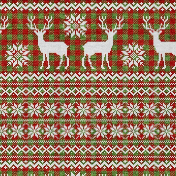 HomeRoots 8' X 10' Fern Green Red And Ivory Deer Rug - Washable, Durable, Indoor/Outdoor Area Rug for Any Space 621517