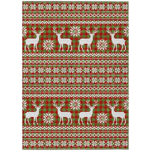 HomeRoots 8' X 10' Fern Green Red And Ivory Deer Rug - Washable, Durable, Indoor/Outdoor Area Rug for Any Space 621517