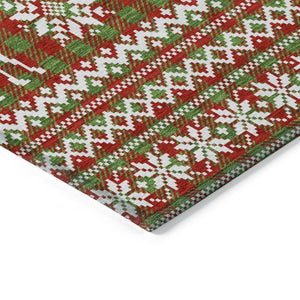 HomeRoots 8' X 10' Fern Green Red And Ivory Deer Rug - Washable, Durable, Indoor/Outdoor Area Rug for Any Space 621517