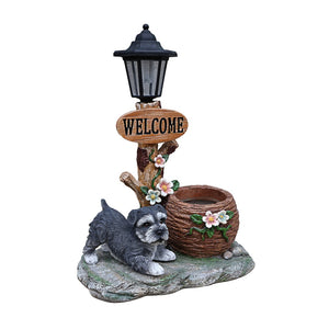 English Elm Schnauzer Solar Led Resin Planter Statue Outdoor Garden Accent for Patio Decor W5398P464236