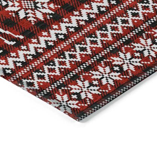 HomeRoots 8' Red Black And Ivory Round Deer Rug – Washable, Durable, Stylish for Indoor & Outdoor Spaces 621546