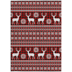HomeRoots 8' X 10' Deer Area Rug - Rustic Red, Black & Ivory, Washable for Indoor/Outdoor Use, Durable Design 621547