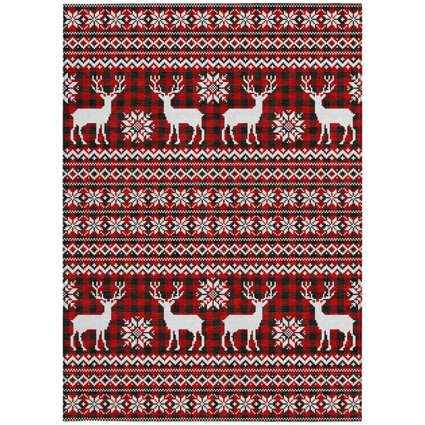 HomeRoots 8' X 10' Deer Area Rug - Rustic Red, Black & Ivory, Washable for Indoor/Outdoor Use, Durable Design 621547