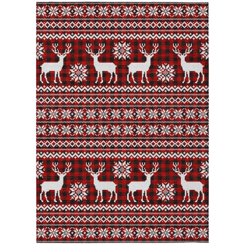 HomeRoots 9' X 12' Deer Area Rug - Rustic Red, Black & Ivory Washable Design for Indoor/Outdoor Spaces 621548
