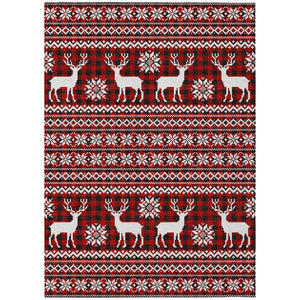 HomeRoots 9' X 12' Deer Area Rug - Rustic Red, Black & Ivory Washable Design for Indoor/Outdoor Spaces 621548