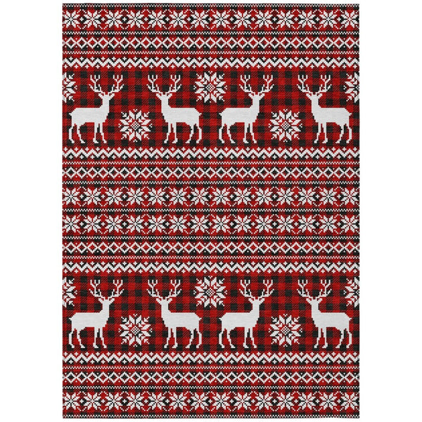 HomeRoots 9' X 12' Deer Area Rug - Rustic Red, Black & Ivory Washable Design for Indoor/Outdoor Spaces 621548