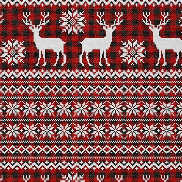 HomeRoots 10' X 14' Deer Washable Area Rug in Bold Red, Black & Ivory – Perfect for Indoor & Outdoor Spaces! 621549