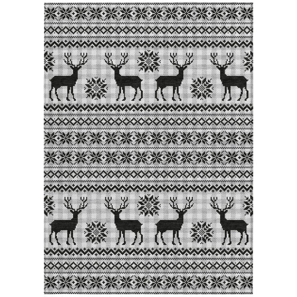 HomeRoots 5' X 8' Rustic Deer Area Rug – Stylish Silver, Black & Ivory Design for Indoor/Outdoor Use, Washable! 621551