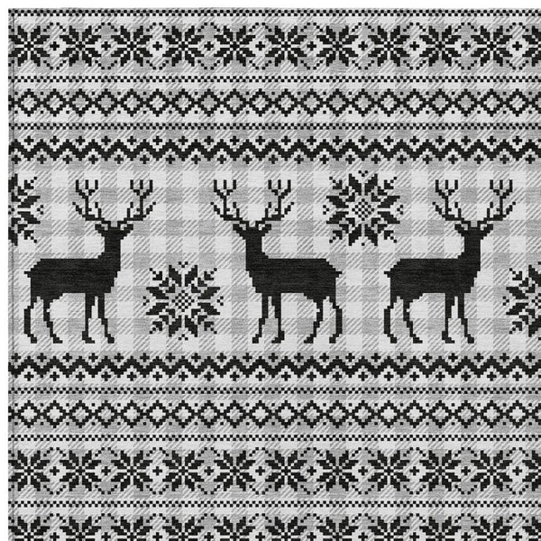 HomeRoots 5' X 8' Rustic Deer Area Rug – Stylish Silver, Black & Ivory Design for Indoor/Outdoor Use, Washable! 621551
